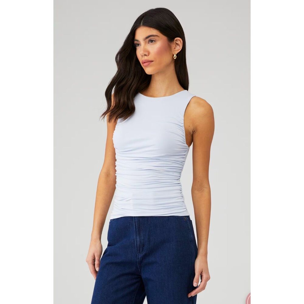 Women's Good American Stretch Jersey Ruched Tank Top In Size Small in a Blue Ton